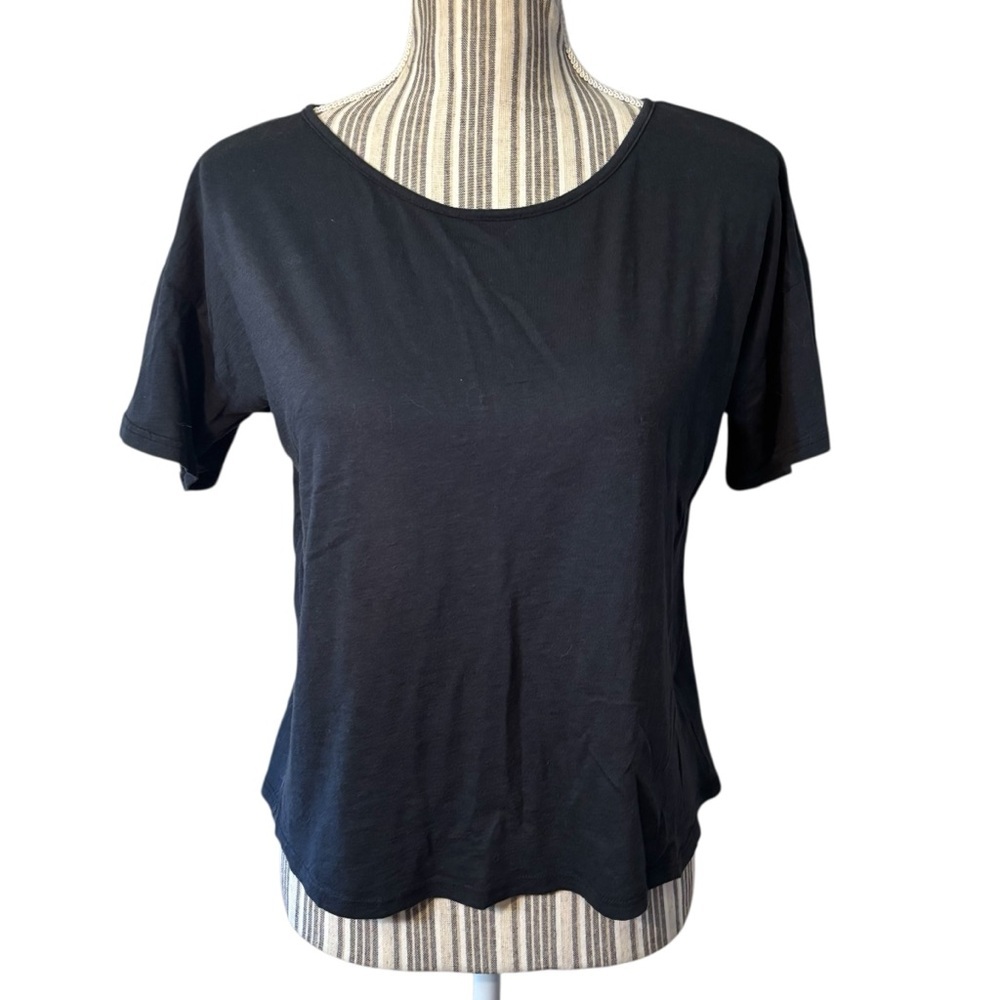 Classic Black Women's Top Sz Small Open Back Short Sleeves Athleisure No Tags